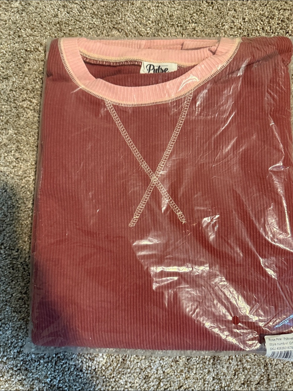 Pulse Ribbed Pullover Crewneck - Dusty Rose with Pink Trim